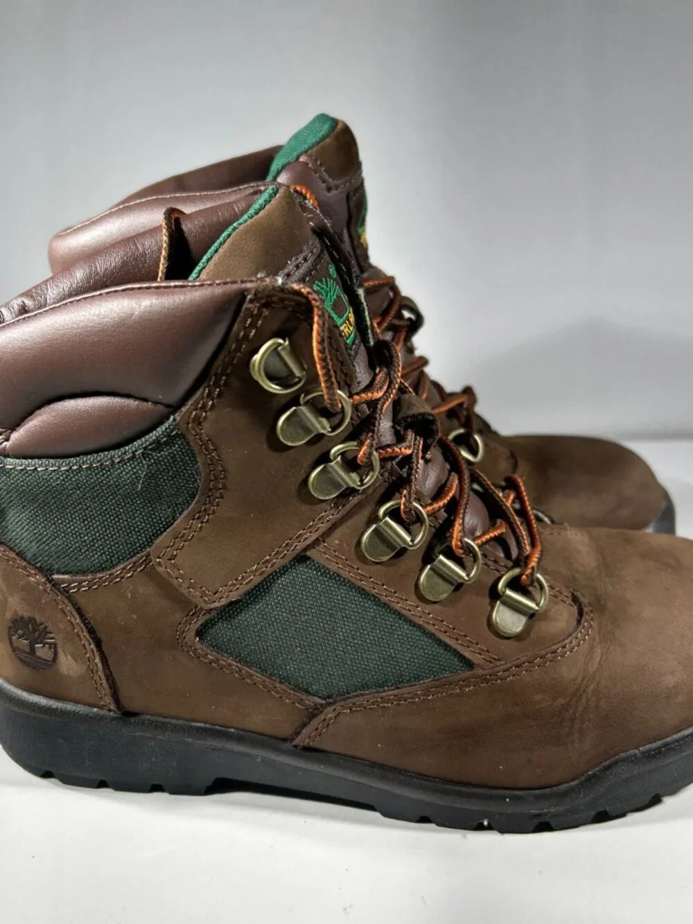Timberland Boys Leather Hiking Boots Brown Size 3 Ankle Shoes Outdoor Field Kids